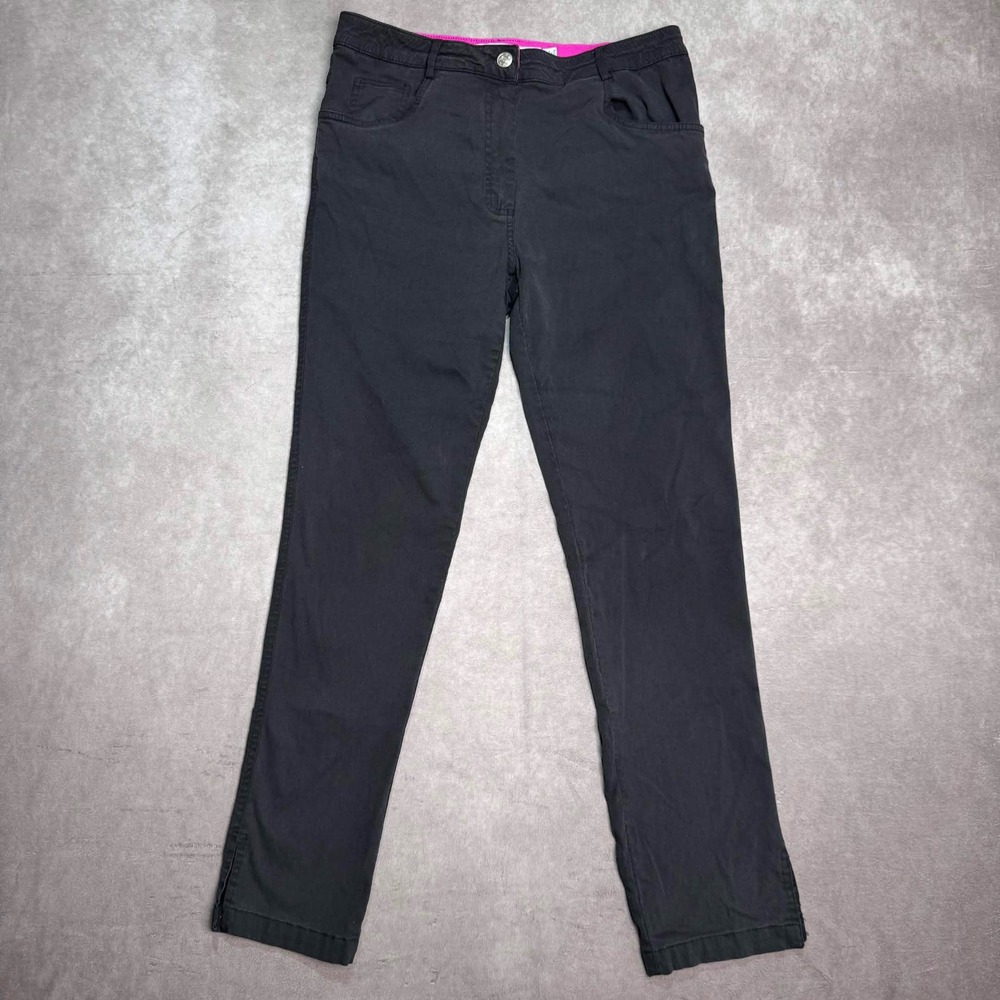 Gretchen Scott Womens Black Pants Side Slit Pink Waistband Size M